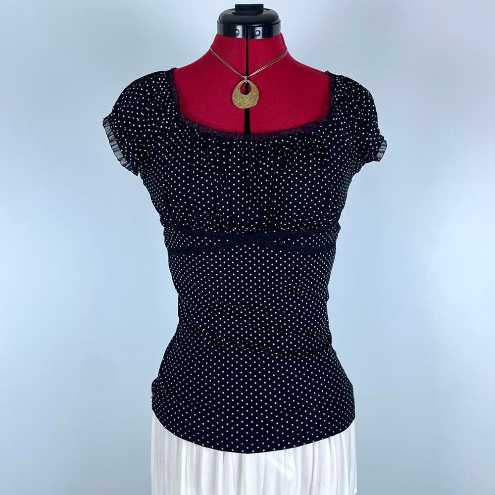 Y2K Black Polka Dot Cap Sleeve Top